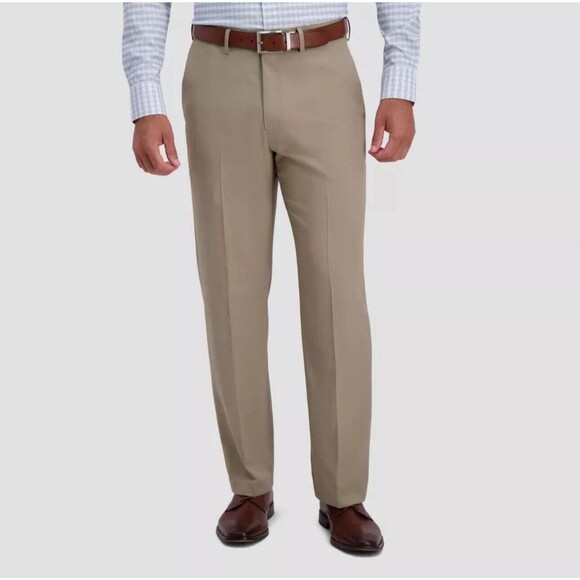 Haggar H26 Men's Premium Stretch Classic Fit Dress Pants - Khaki 34x32 - Picture 1 of 7